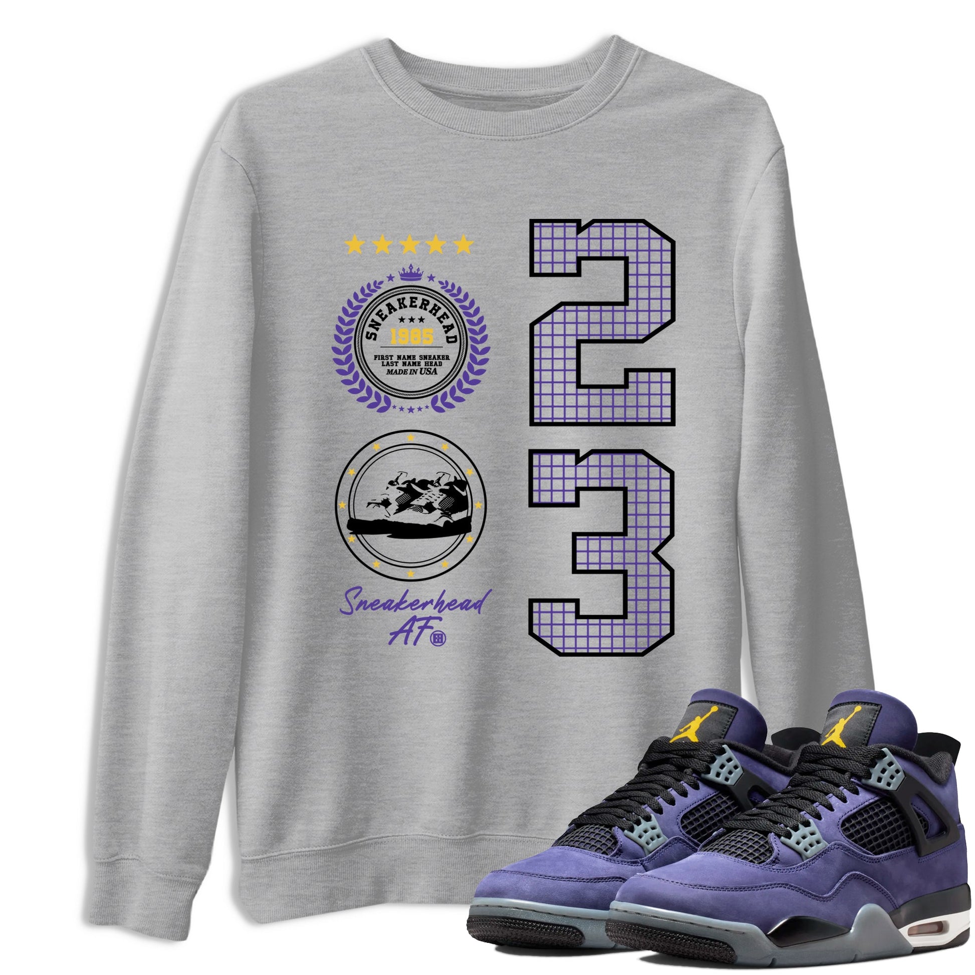 Best Sneakerfits graphic tee – Los Angeles Basketball Tees To Match Air Jordan 4 Lakeshow – Sneaker Emblem Tee Heather Grey 1