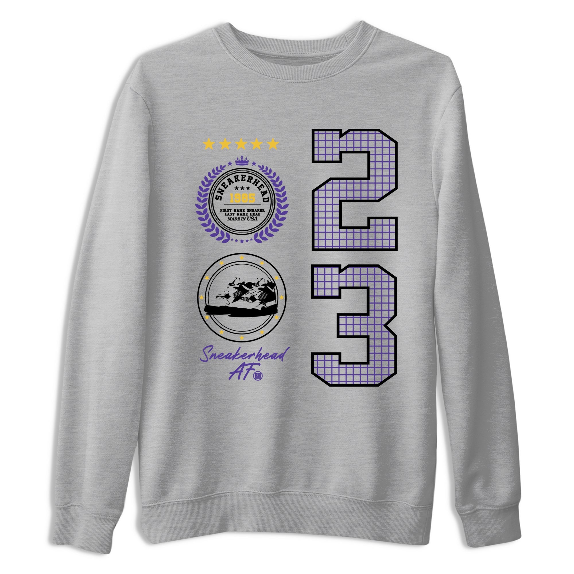Best Sneakerfits graphic tee – Los Angeles Basketball Tees To Match Air Jordan 4 Lakeshow – Sneaker Emblem Tee Heather Grey 2