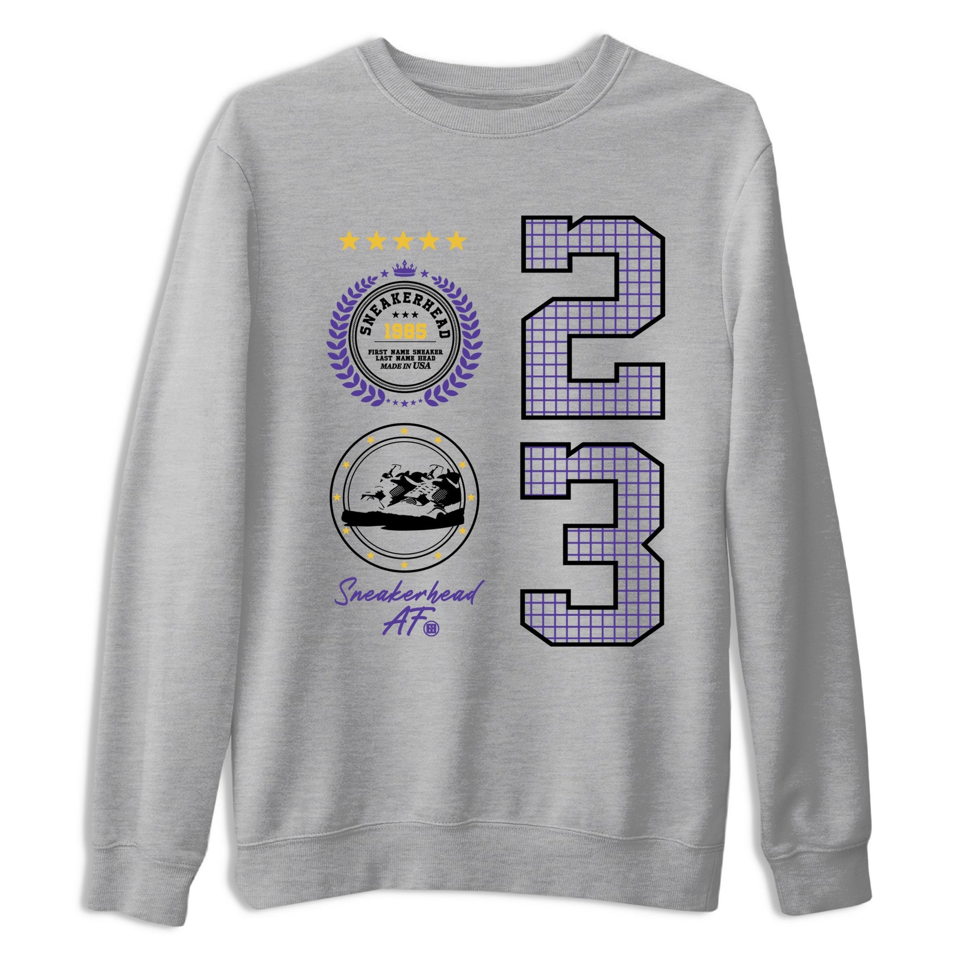 Best Sneakerfits graphic tee – Los Angeles Basketball Tees To Match Air Jordan 4 Lakeshow – Sneaker Emblem Tee Heather Grey 2