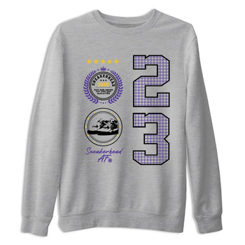 Best Sneakerfits graphic tee – Los Angeles Basketball Tees To Match Air Jordan 4 Lakeshow – Sneaker Emblem Tee Heather Grey 2
