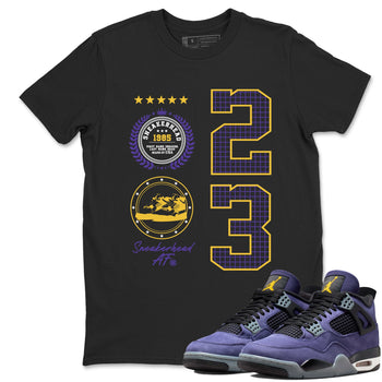 Best Sneakerfits graphic tee – Los Angeles Basketball Tees To Match Air Jordan 4 Lakeshow – Sneaker Emblem Tee Black 1