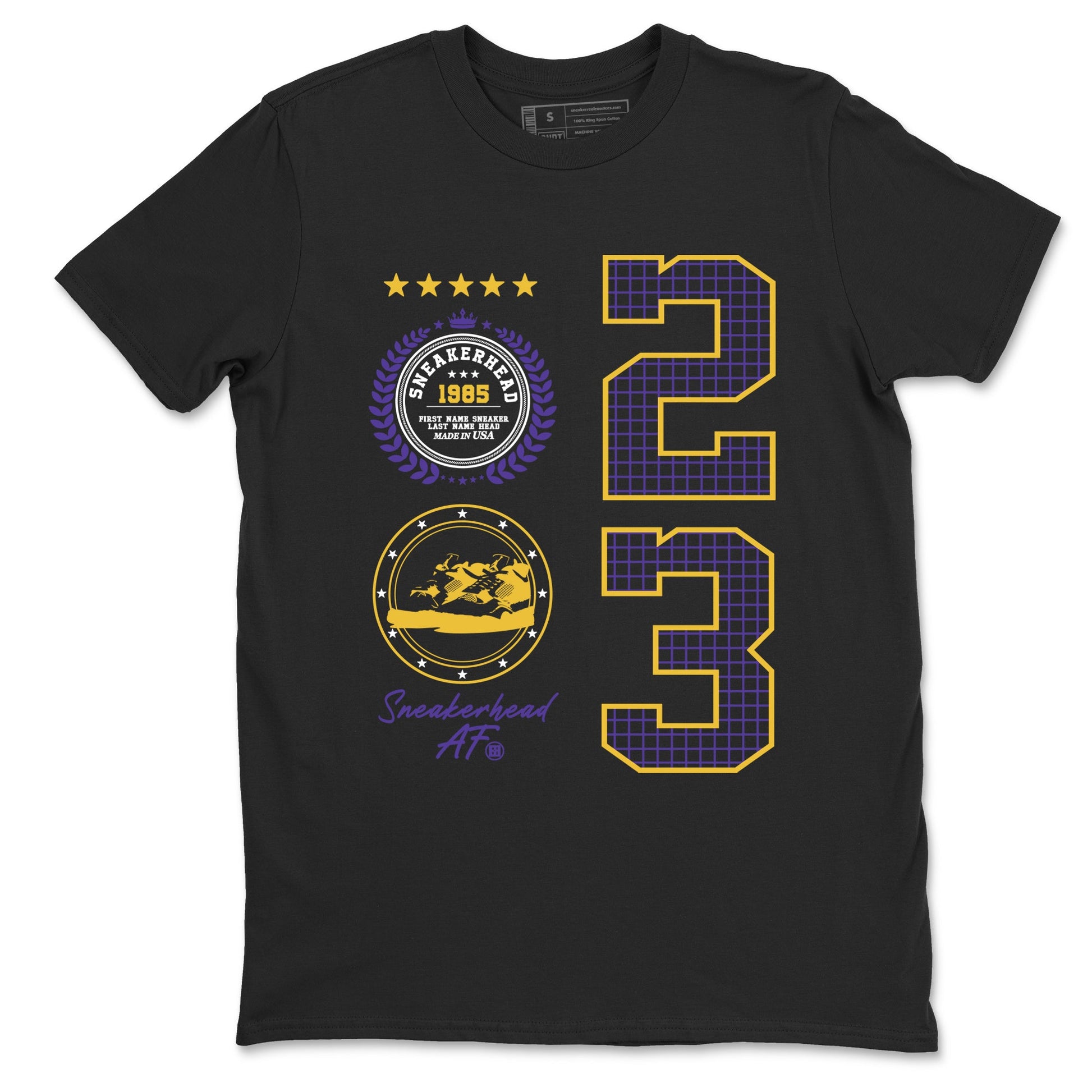 Best Sneakerfits graphic tee – Los Angeles Basketball Tees To Match Air Jordan 4 Lakeshow – Sneaker Emblem Tee Black 2