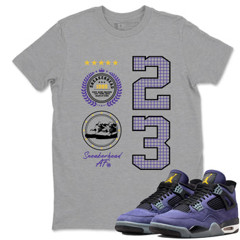 Best Sneakerfits graphic tee – Los Angeles Basketball Tees To Match Air Jordan 4 Lakeshow – Sneaker Emblem Tee Heather Grey 1