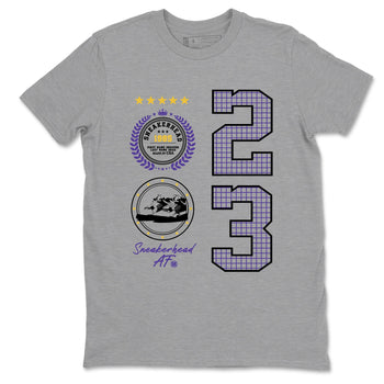 Best Sneakerfits graphic tee – Los Angeles Basketball Tees To Match Air Jordan 4 Lakeshow – Sneaker Emblem Tee Heather Grey 2