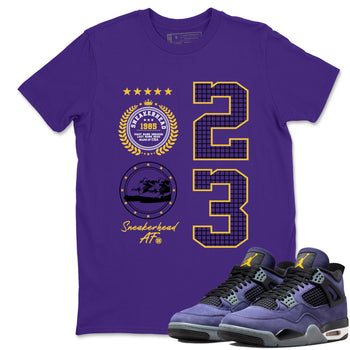 Best Sneakerfits graphic tee – Los Angeles Basketball Tees To Match Air Jordan 4 Lakeshow – Sneaker Emblem Tee Purple 1