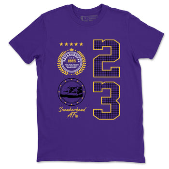 Best Sneakerfits graphic tee – Los Angeles Basketball Tees To Match Air Jordan 4 Lakeshow – Sneaker Emblem Tee Purple 2