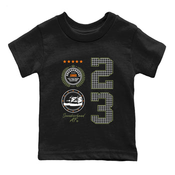 Sneaker match tees – Sneaker Tees To Match Undefeated inspired colorways Air Jordan 4 OG Olive Shoes  – Sneaker Emblem Kids T-Shirt Black 2