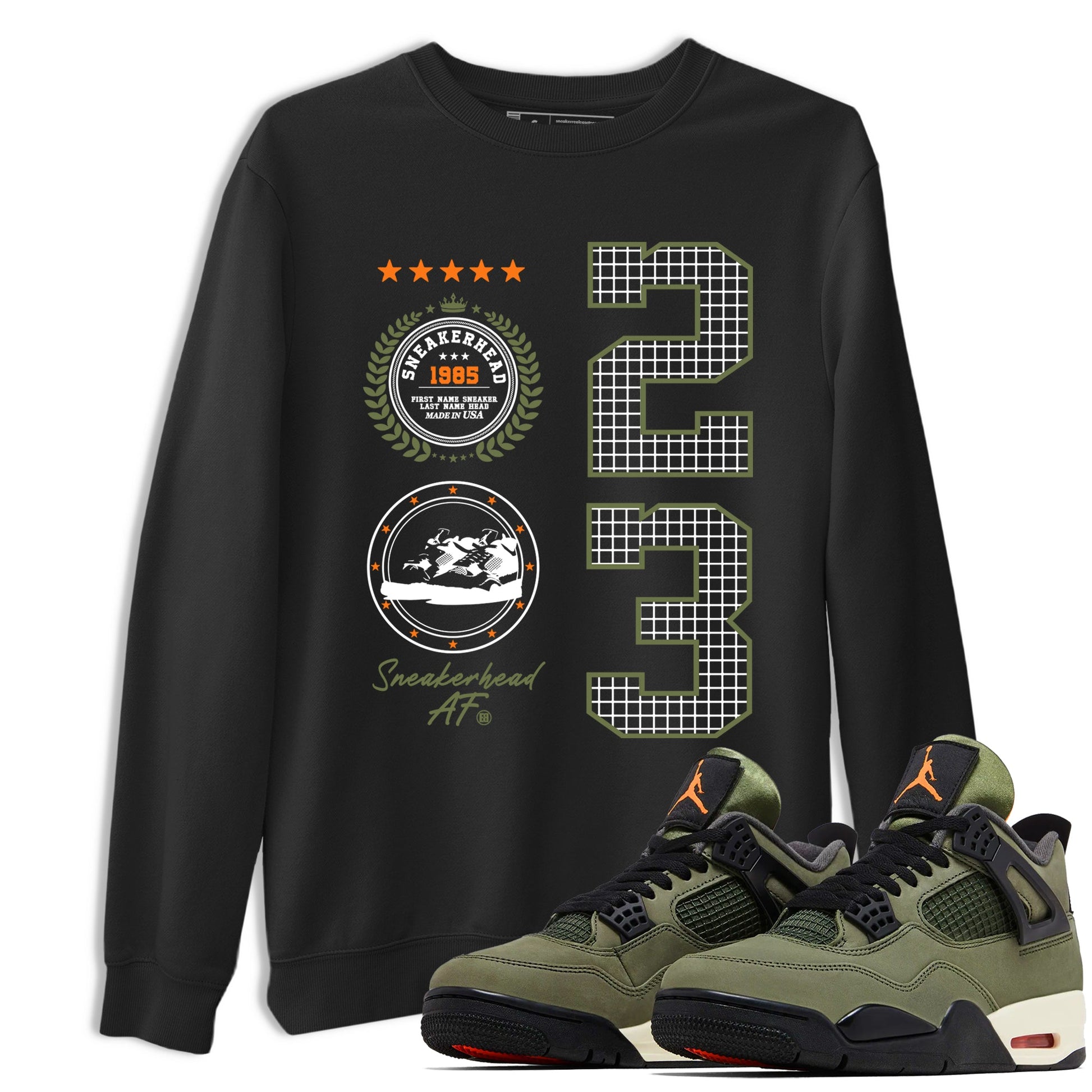 Sneaker match tees – Sneaker Tees To Match Undefeated inspired colorways Air Jordan 4 OG Olive Shoes  – Sneaker Emblem Tee Black 1