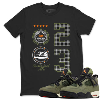 Sneaker match tees – Sneaker Tees To Match Undefeated inspired colorways Air Jordan 4 OG Olive Shoes  – Sneaker Emblem Tee Black 1