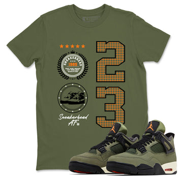 Sneaker match tees – Sneaker Tees To Match Undefeated inspired colorways Air Jordan 4 OG Olive Shoes  – Sneaker Emblem Tee Military Green 1