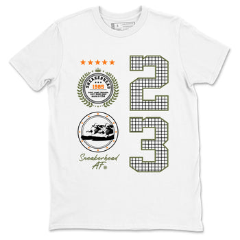 Sneaker match tees – Sneaker Tees To Match Undefeated inspired colorways Air Jordan 4 OG Olive Shoes  – Sneaker Emblem Tee White 2