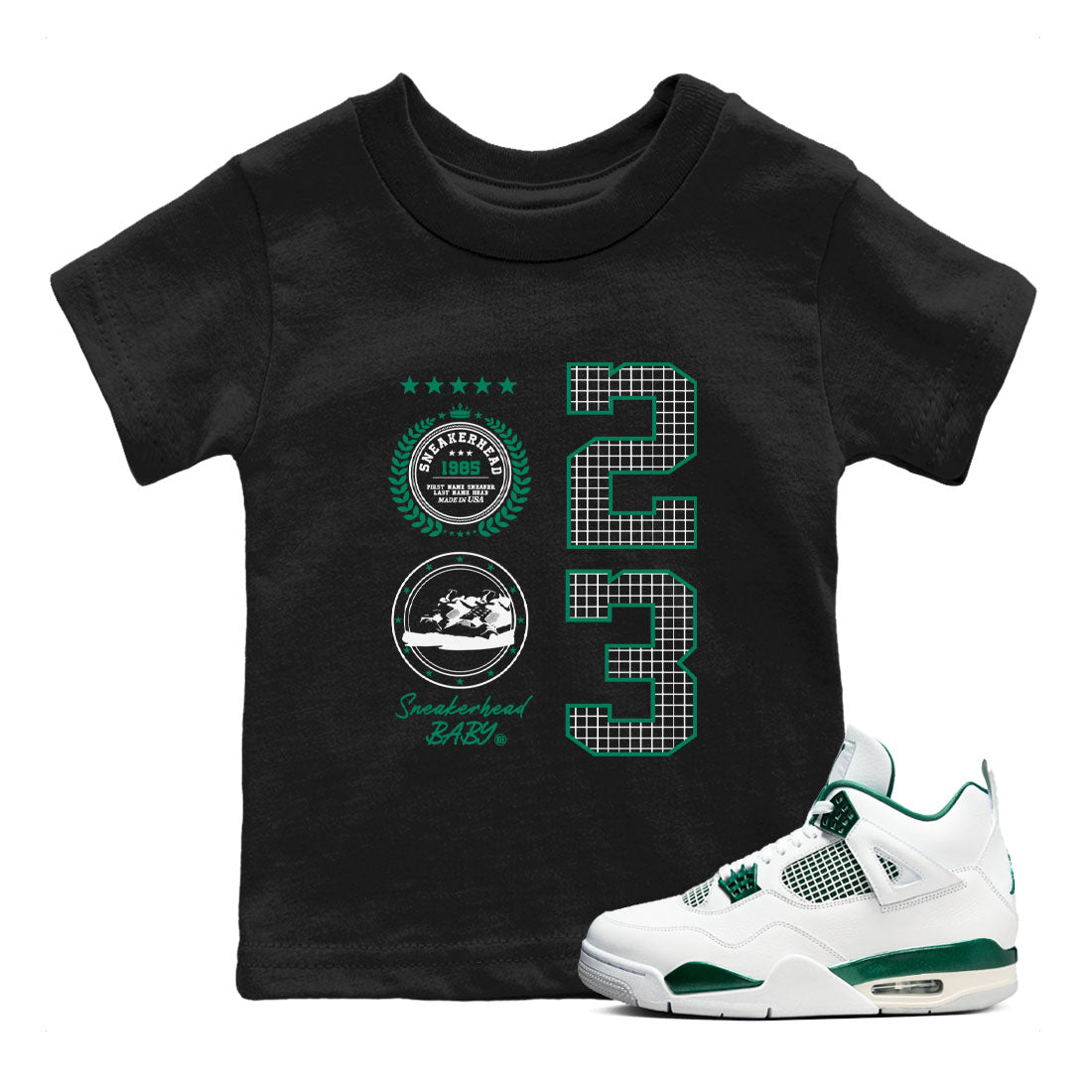 4s Oxidized Green shirts to match jordans Sneaker Emblem sneaker match tees Air Jordan 4 Oxidized Green SNRT Sneaker Tees streetwear brand Baby and Youth Black 1 cotton tee