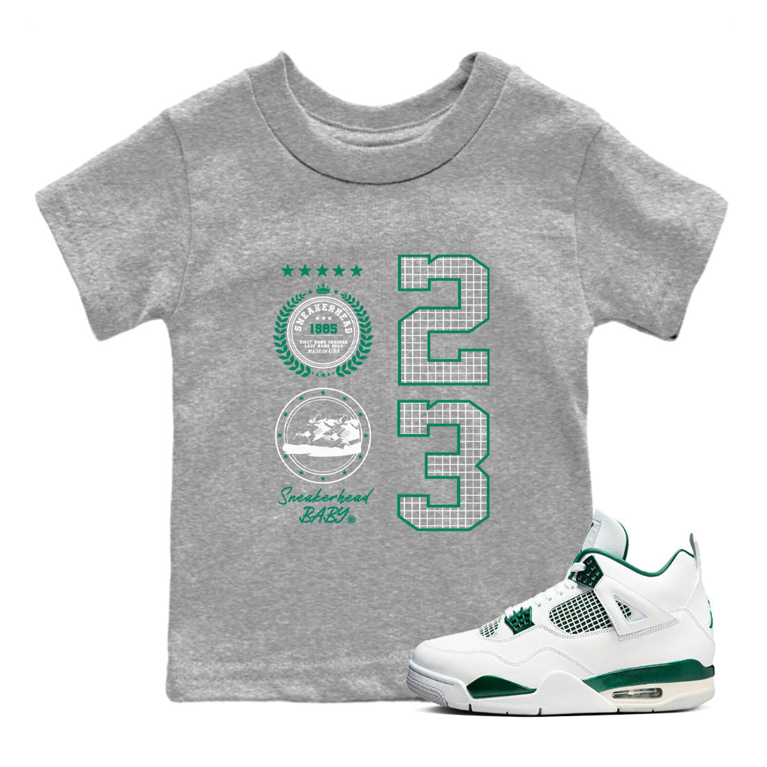 4s Oxidized Green shirts to match jordans Sneaker Emblem sneaker match tees Air Jordan 4 Oxidized Green SNRT Sneaker Tees streetwear brand Baby and Youth Heather Grey 1 cotton tee