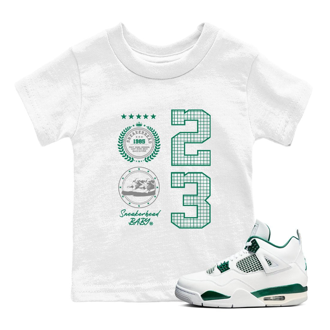 4s Oxidized Green shirts to match jordans Sneaker Emblem sneaker match tees Air Jordan 4 Oxidized Green SNRT Sneaker Tees streetwear brand Baby and Youth White 1 cotton tee