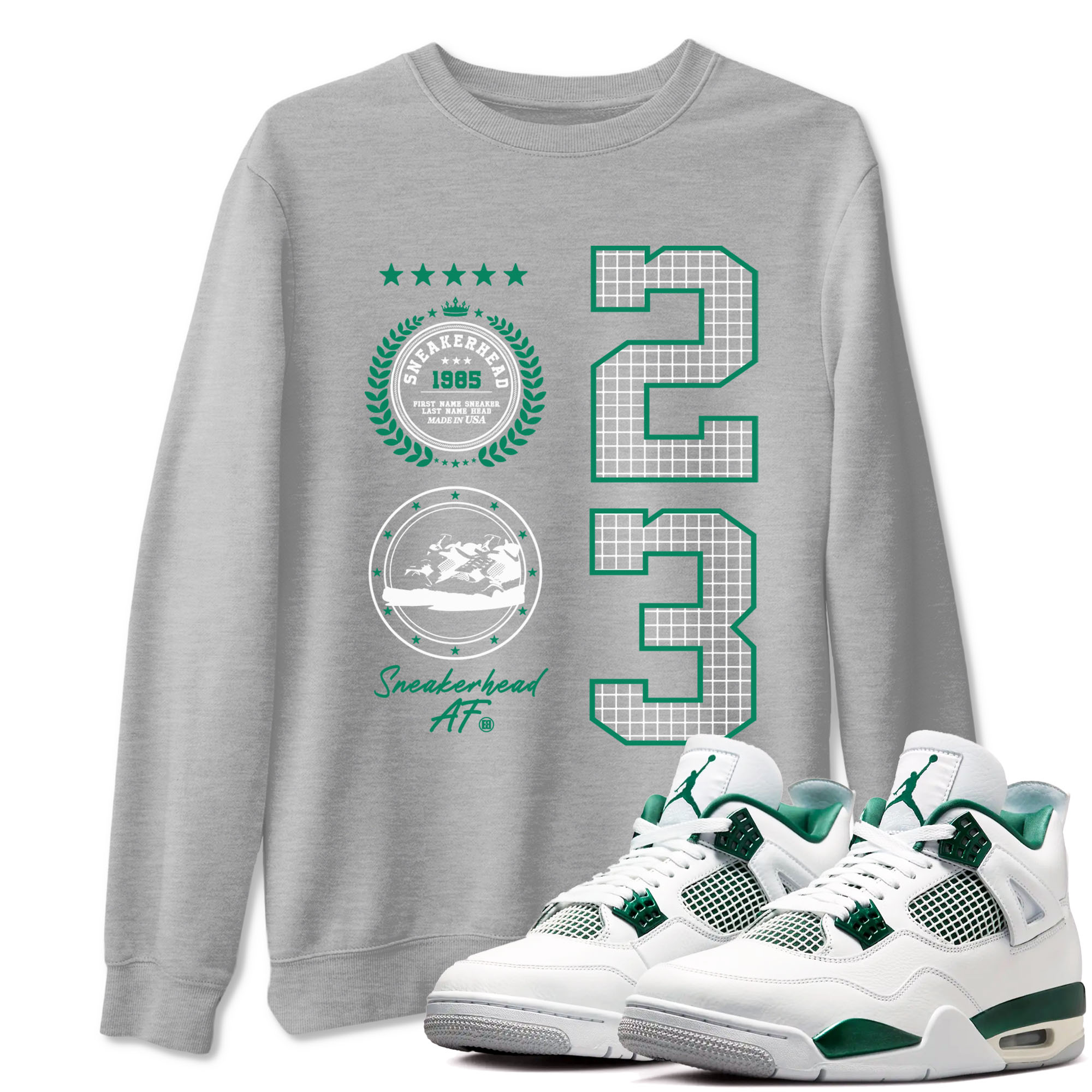 4s Oxidized Green shirts to match jordans Sneaker Emblem sneaker match tees Air Jordan 4 Oxidized Green SNRT Sneaker Tees streetwear brand Heather Grey 1 unisex cotton tee