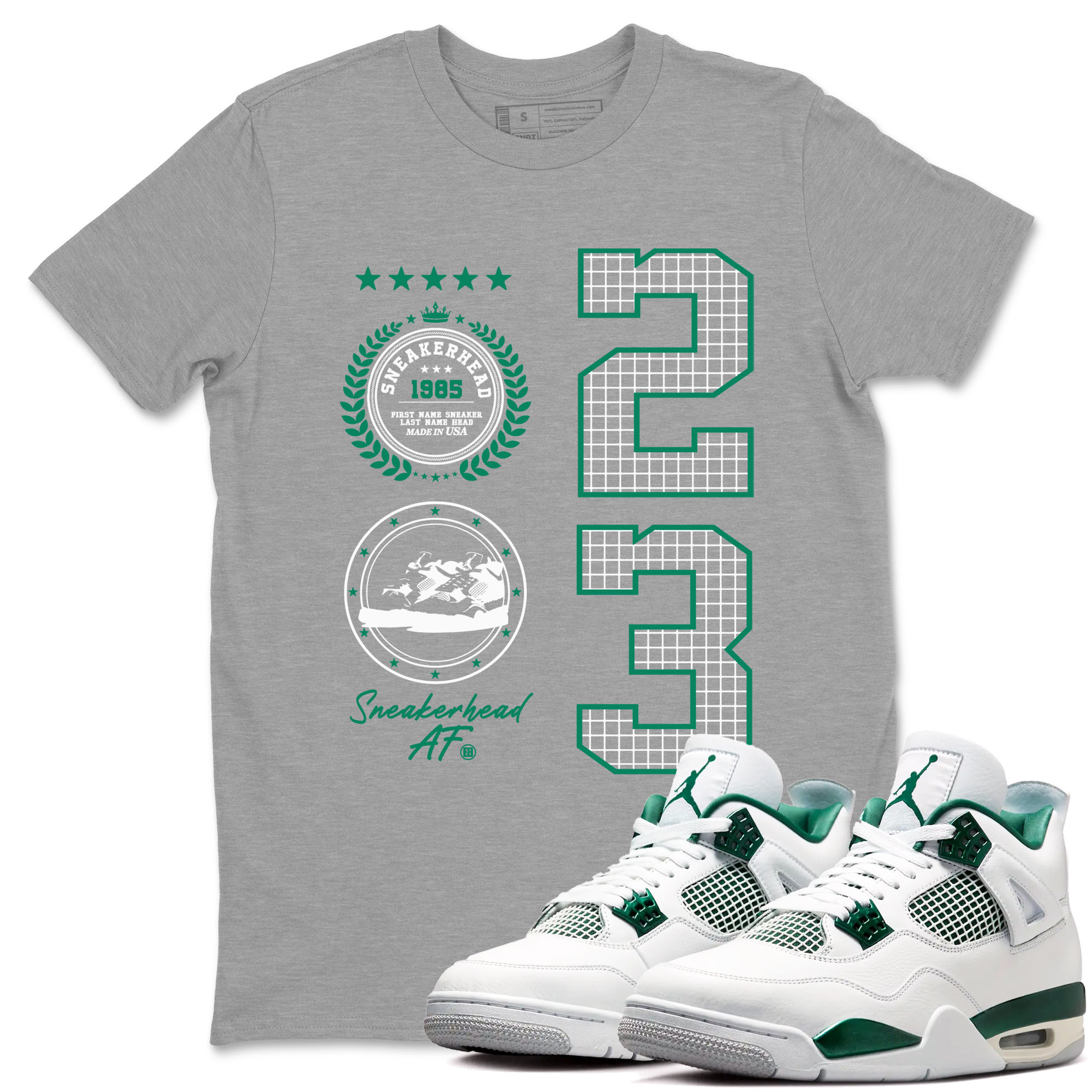 4s Oxidized Green shirts to match jordans Sneaker Emblem sneaker match tees Air Jordan 4 Oxidized Green SNRT Sneaker Tees streetwear brand Heather Grey 1 unisex cotton tee