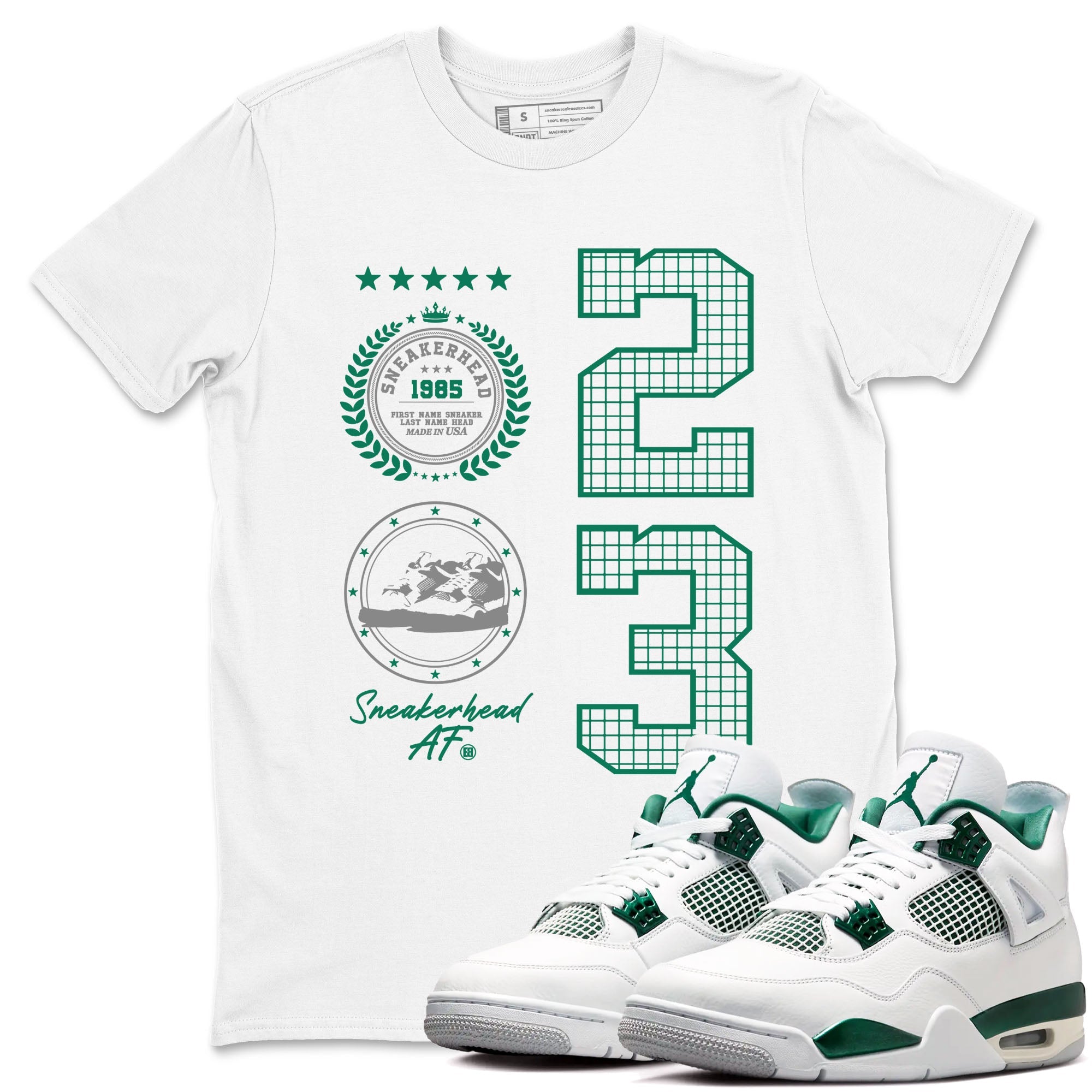 4s Oxidized Green shirts to match jordans Sneaker Emblem sneaker match tees Air Jordan 4 Oxidized Green SNRT Sneaker Tees streetwear brand White 1 unisex cotton tee