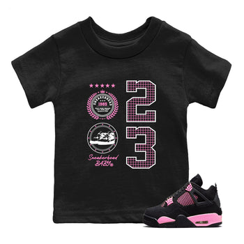 Perfect Valentine's Day Gifts graphic tee  – Sneaker Tees To Match Air Jordan 4 Pink Thunder – Sneaker Emblem Kids Graphic T-Shirt Black 1