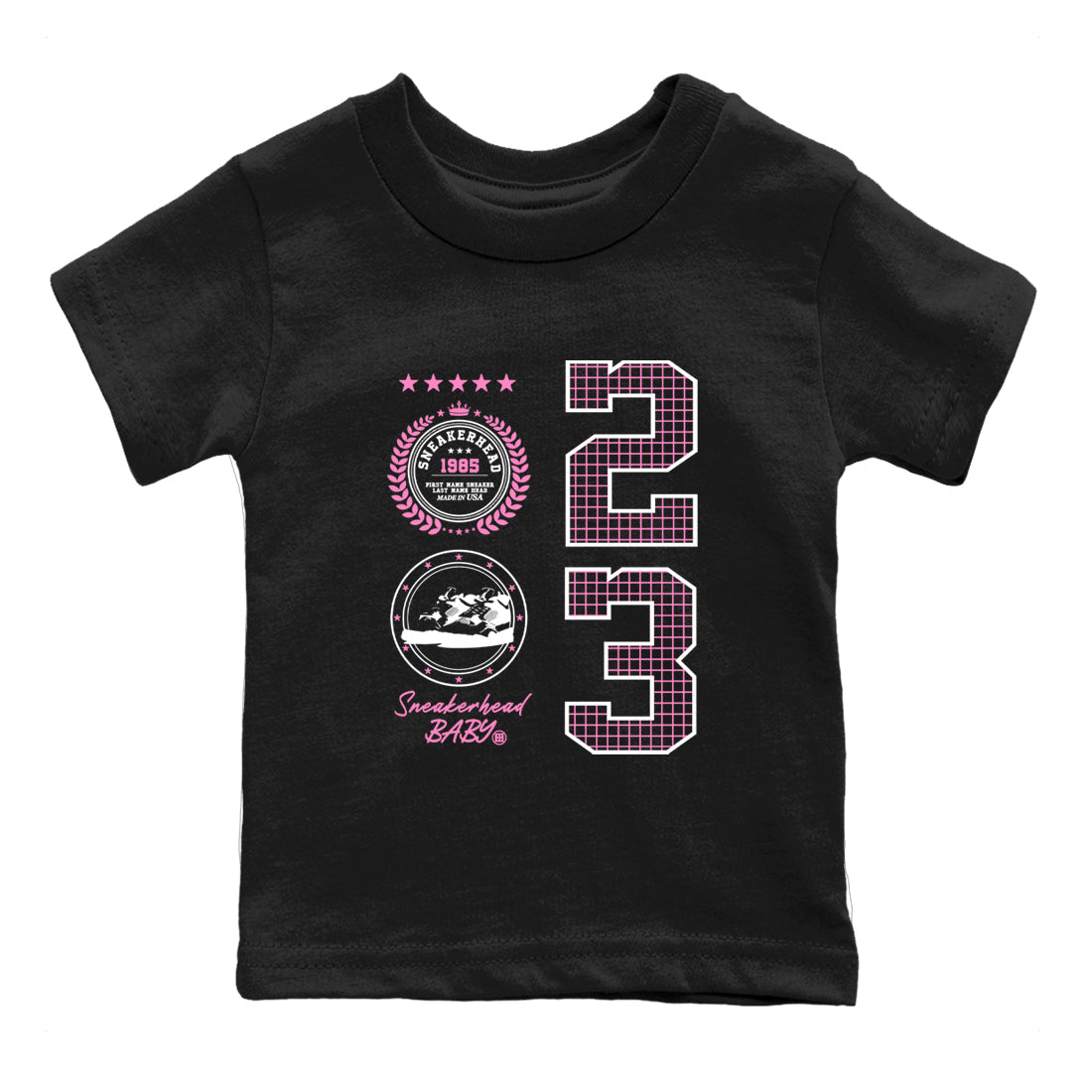 Perfect Valentine's Day Gifts graphic tee  – Sneaker Tees To Match Air Jordan 4 Pink Thunder – Sneaker Emblem Kids Graphic T-Shirt Black 2