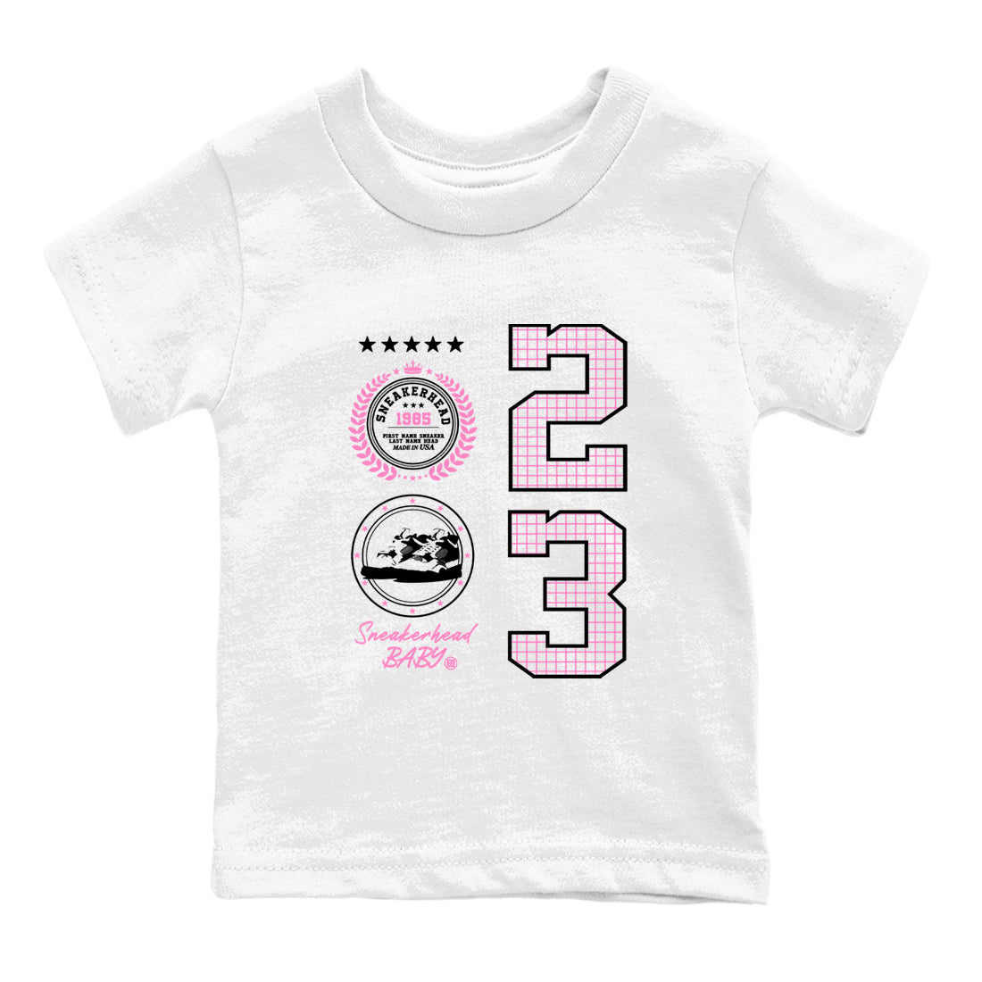 Perfect Valentine's Day Gifts graphic tee  – Sneaker Tees To Match Air Jordan 4 Pink Thunder – Sneaker Emblem Kids Graphic T-Shirt White 2