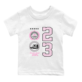 Perfect Valentine's Day Gifts graphic tee  – Sneaker Tees To Match Air Jordan 4 Pink Thunder – Sneaker Emblem Kids Graphic T-Shirt White 2