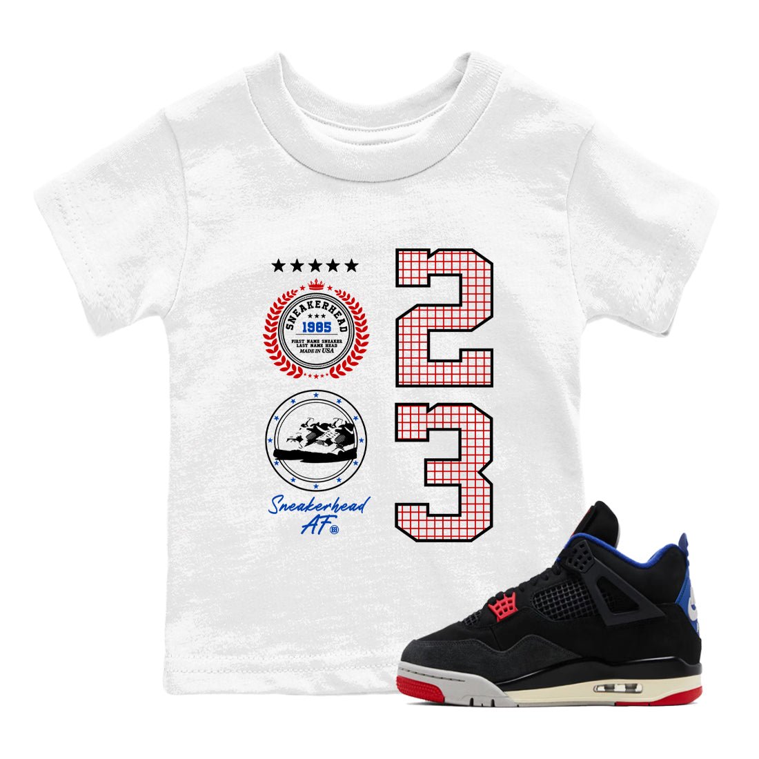 Sneaker match tees – Sneaker Tees To Match Jordan 4 Retro Rare Air Shoes – Sneaker Emblem Kids T-Shirt White 1