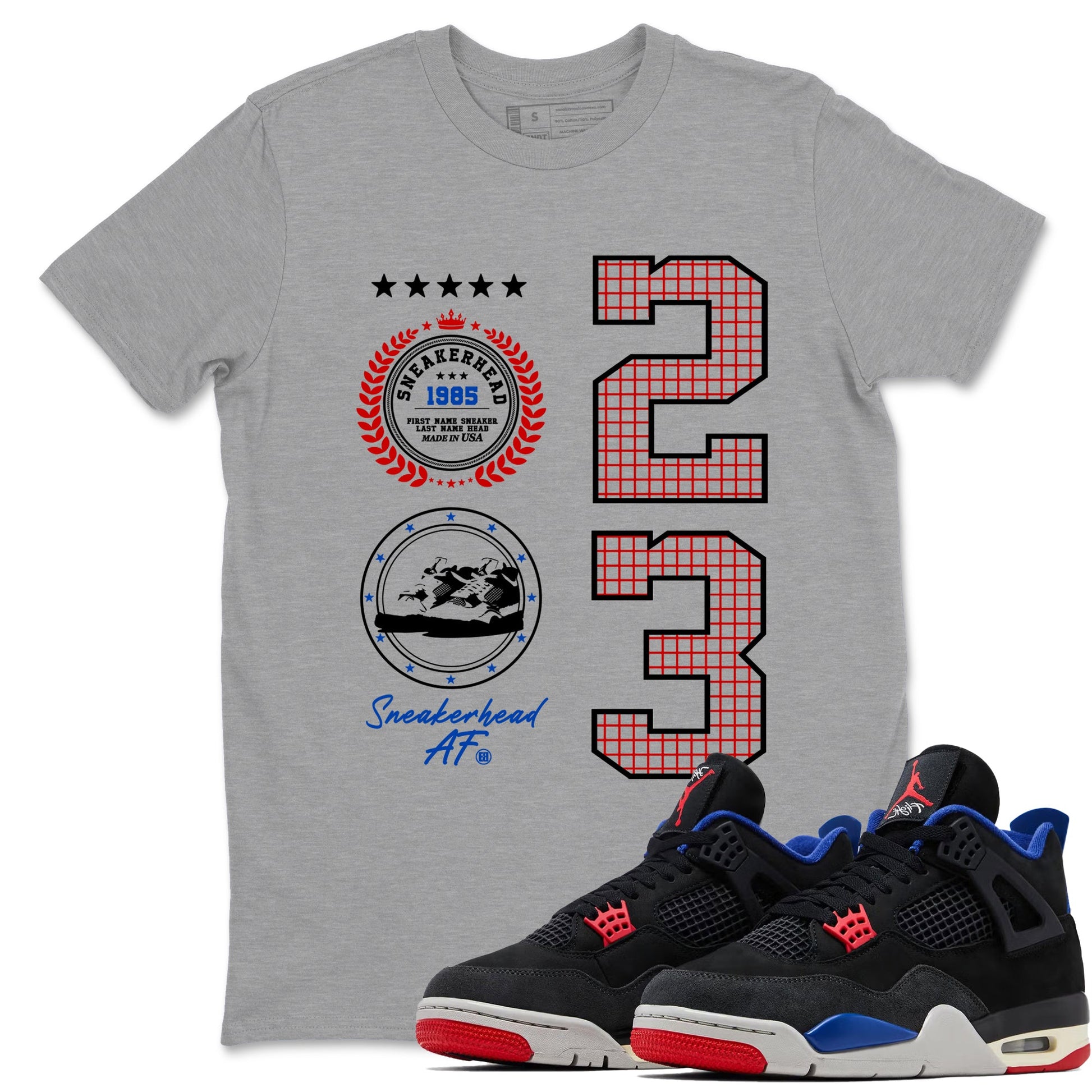 Sneaker match tees – Sneaker Tees To Match Jordan 4 Retro Rare Air Shoes – Sneaker Emblem Tee Heather Grey 1