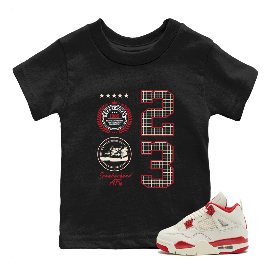 Best Sneakerfits graphic tee – Perfect Valentine's Day outfits to match Air Jordan 4 Valentines Day – Sneaker Emblem Kids T-Shirt Black 1