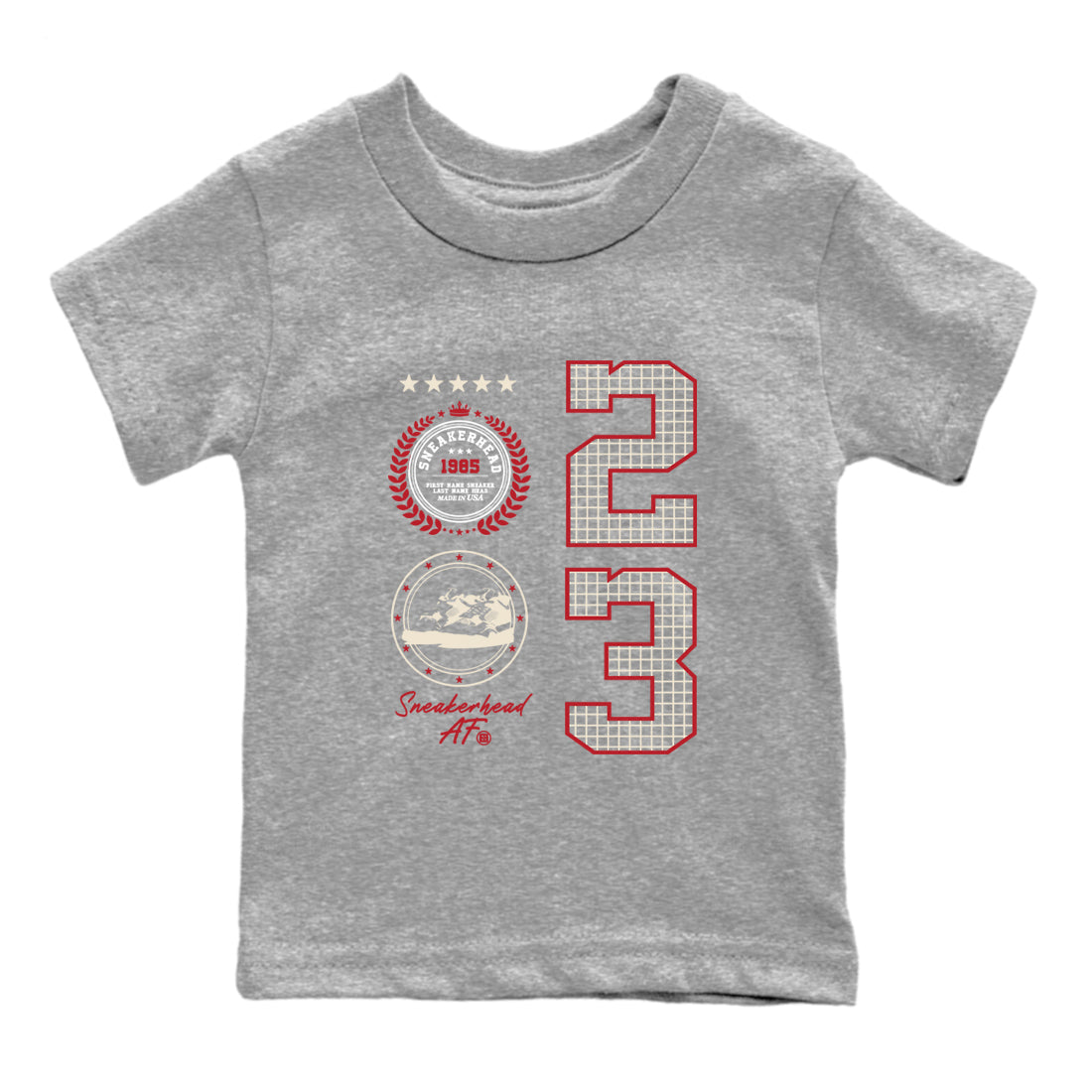 Best Sneakerfits graphic tee – Perfect Valentine's Day outfits to match Air Jordan 4 Valentines Day – Sneaker Emblem Kids T-Shirt Heather Grey 2