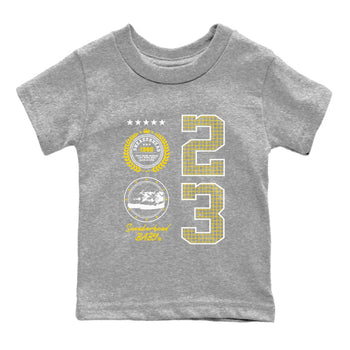 AJ4 Vivid Sulfur shirt to match jordans Sneaker Emblem sneaker tees Air Jordan 4 Vivid Sulfur SNRT sneaker release tees baby toddler Heather Grey 2 cotton Shirt