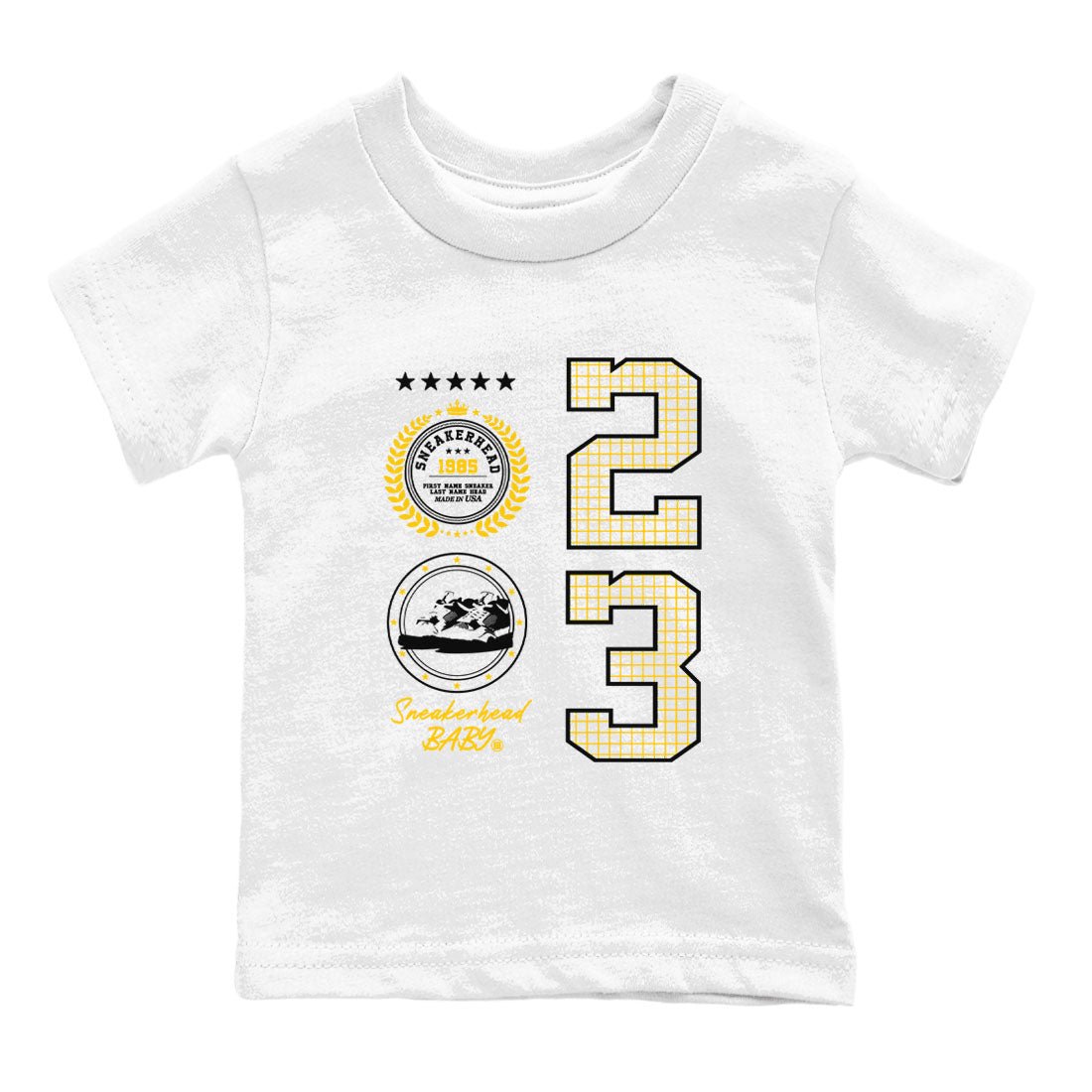 AJ4 Vivid Sulfur shirt to match jordans Sneaker Emblem sneaker tees Air Jordan 4 Vivid Sulfur SNRT sneaker release tees baby toddler White 2 cotton Shirt