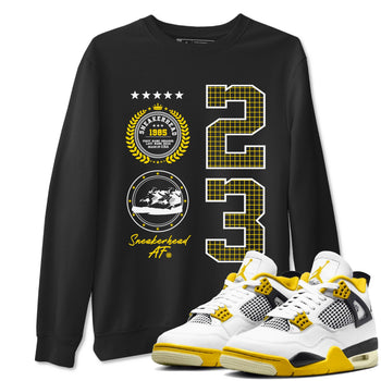 AJ4 Vivid Sulfur shirt to match jordans Sneaker Emblem sneaker tees Air Jordan 4 Vivid Sulfur SNRT Sneaker Release Tees unisex cotton Black 1 crew neck shirt