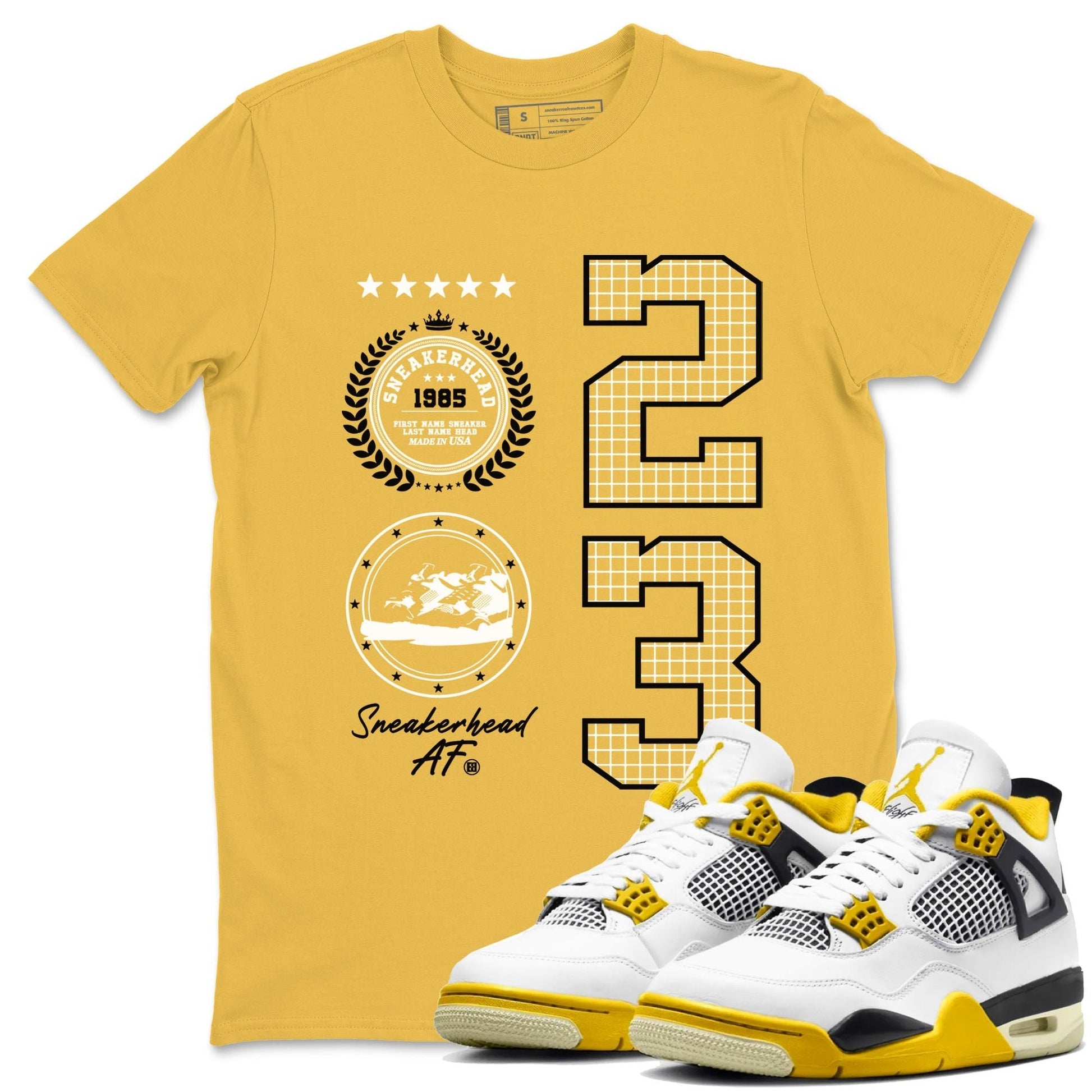 AJ4 Vivid Sulfur shirt to match jordans Sneaker Emblem sneaker tees Air Jordan 4 Vivid Sulfur SNRT Sneaker Release Tees unisex cotton Daisy 1 crew neck shirt