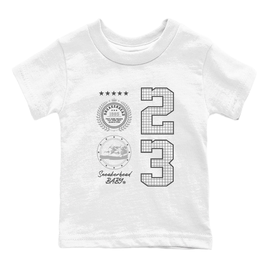 4s Wet Cement shirts to match jordans Sneaker Emblem sneaker match tees Air Jordan 4 Wet Cement SNRT Sneaker Release Tees Youth Baby White 2 crew neck shirts