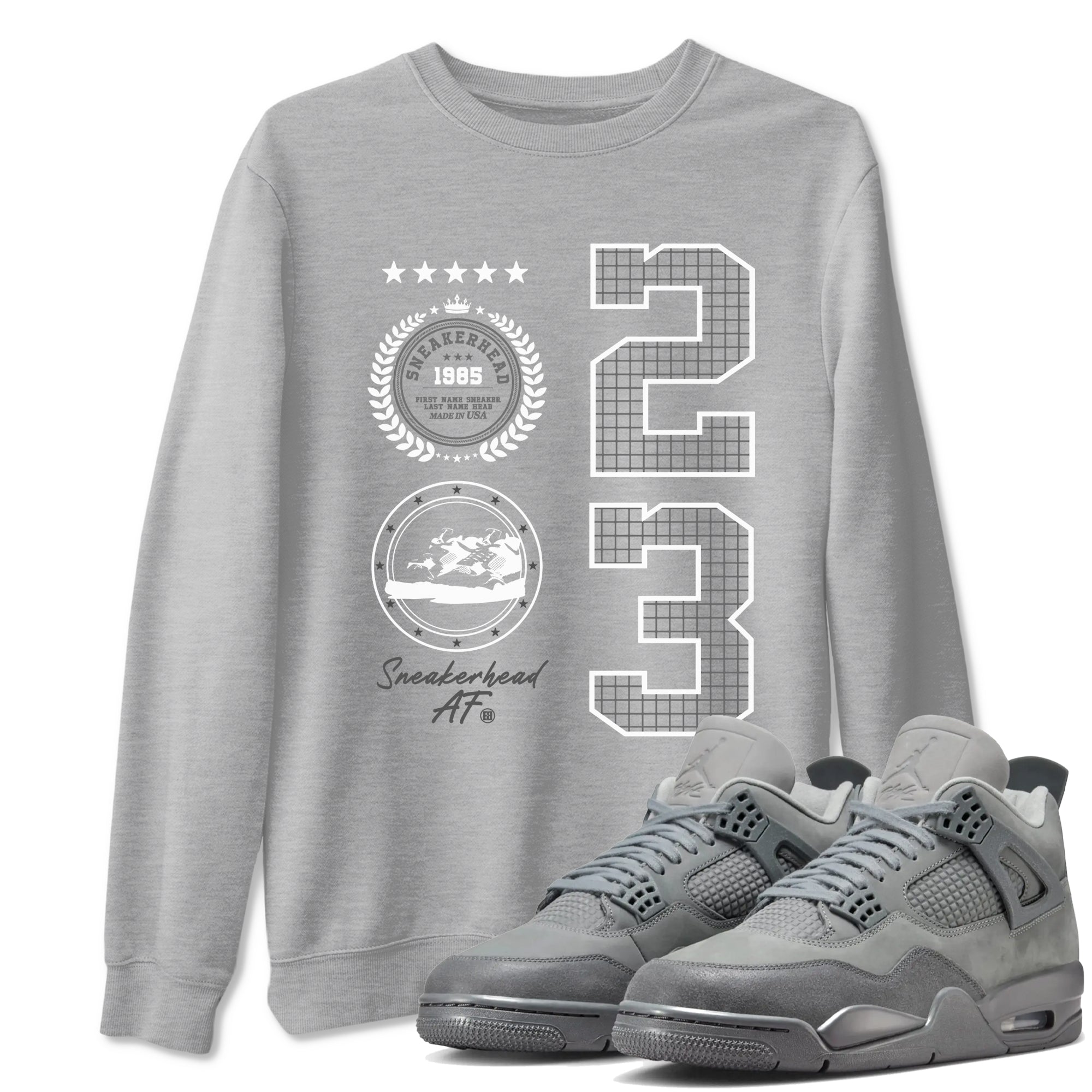 4s Wet Cement shirts to match jordans Sneaker Emblem sneaker match tees Air Jordan 4 Wet Cement SNRT Sneaker Release Tees unisex cotton Heather Grey 1 crew neck shirts