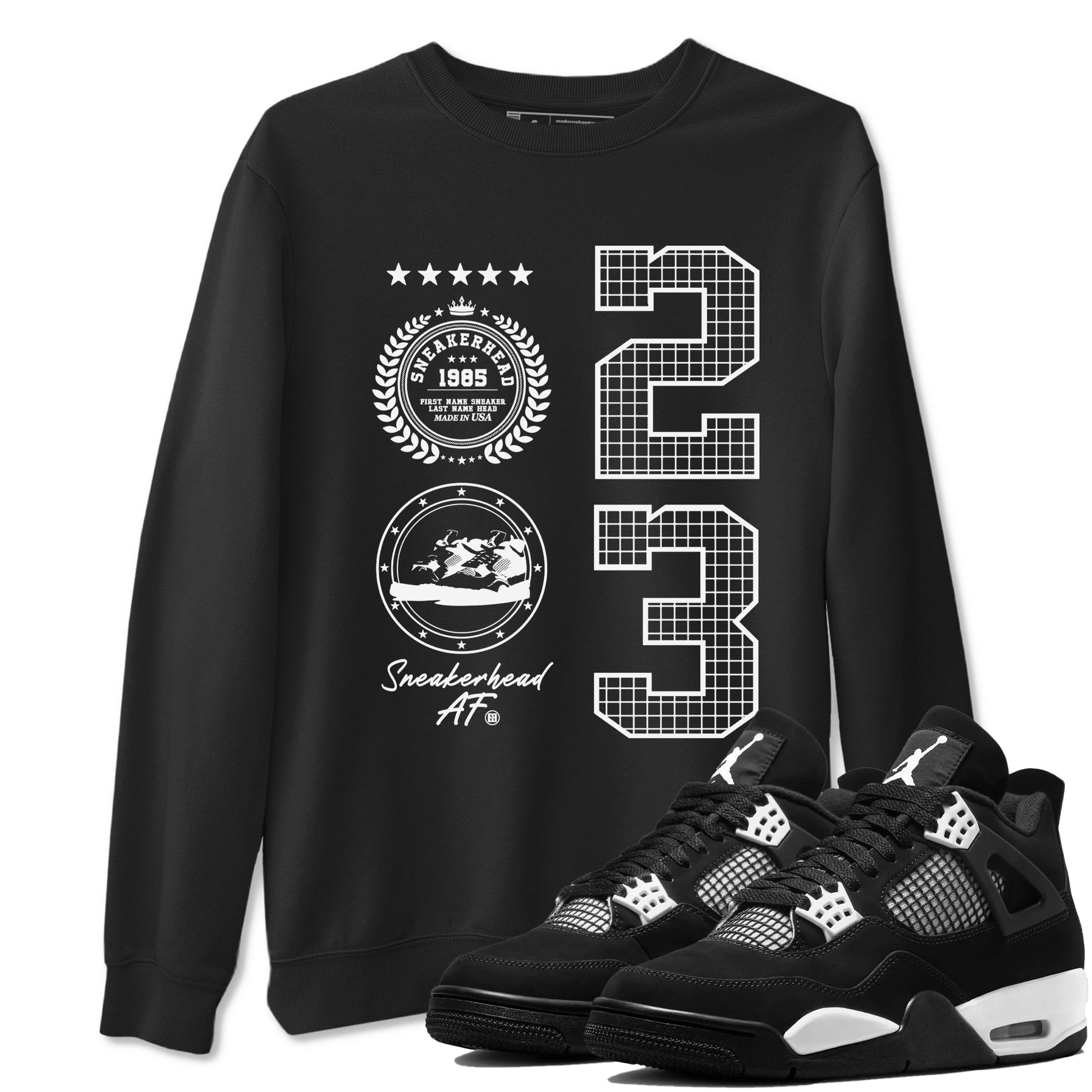 AJ4 White Thunder shirts to match jordans Sneaker Emblem sneaker match tees Air Jordan 4 White Thunder SNRT Sneaker Tees streetwear brand Black 1 unisex cotton tee