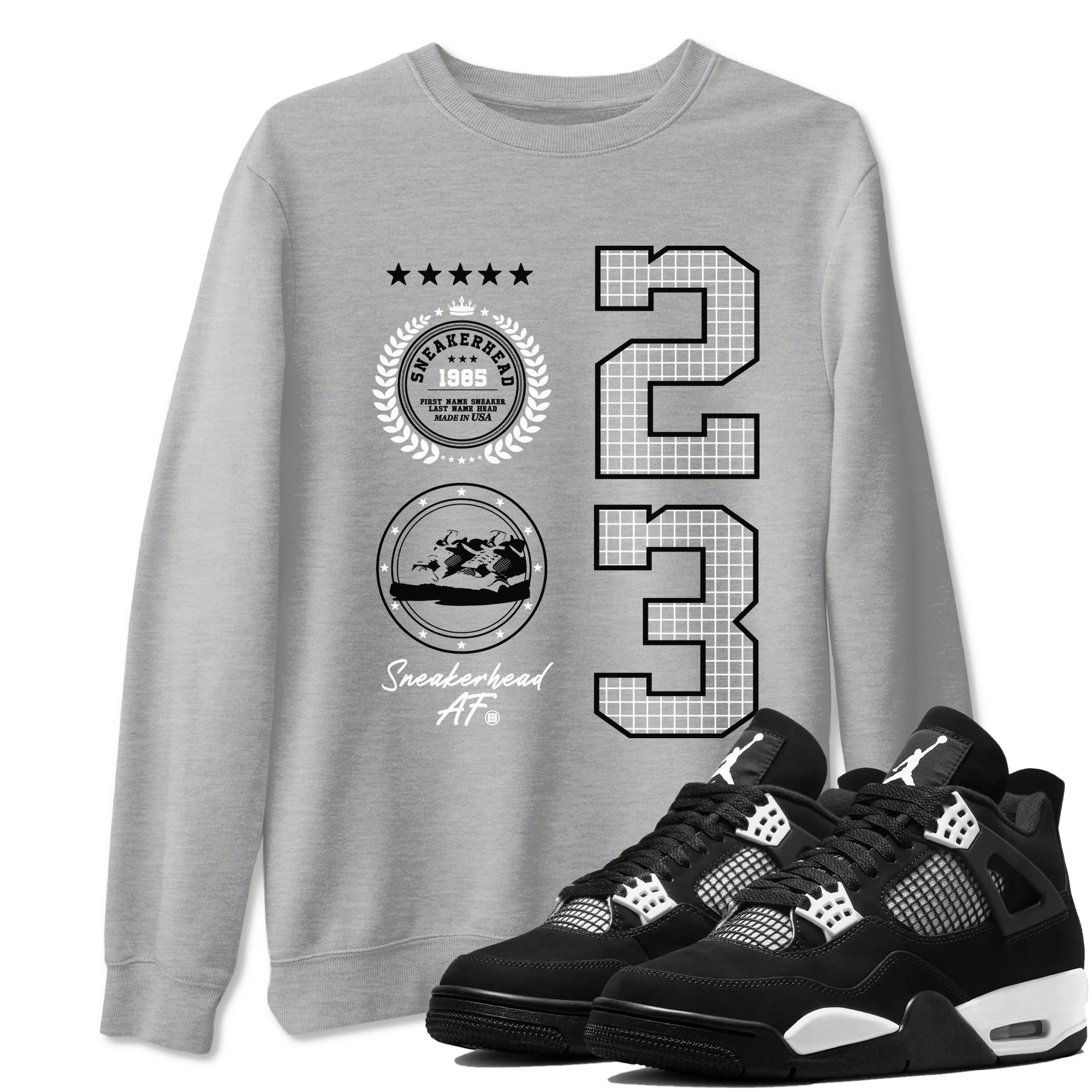 AJ4 White Thunder shirts to match jordans Sneaker Emblem sneaker match tees Air Jordan 4 White Thunder SNRT Sneaker Tees streetwear brand Heather Grey 1 unisex cotton tee