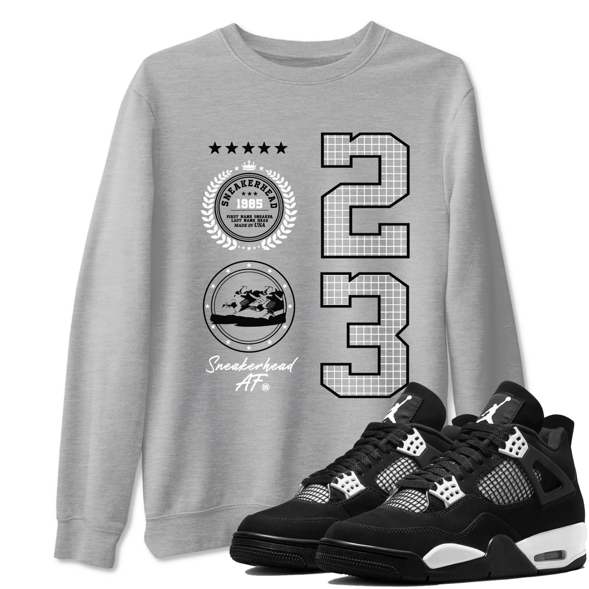 AJ4 White Thunder shirts to match jordans Sneaker Emblem sneaker match tees Air Jordan 4 White Thunder SNRT Sneaker Tees streetwear brand Heather Grey 1 unisex cotton tee
