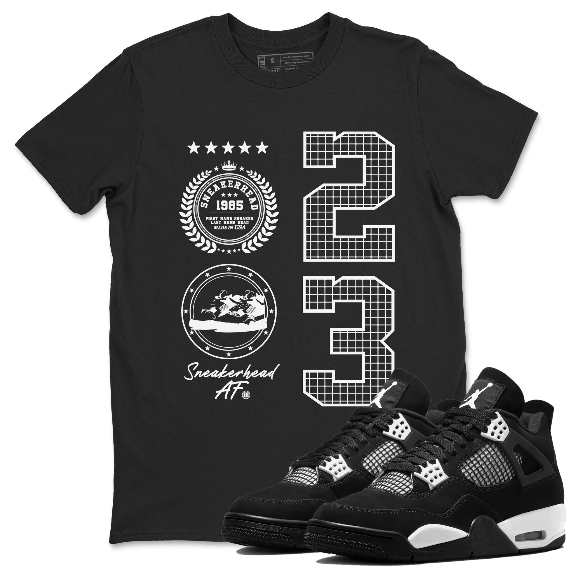 AJ4 White Thunder shirts to match jordans Sneaker Emblem sneaker match tees Air Jordan 4 White Thunder SNRT Sneaker Tees streetwear brand Black 1 unisex cotton tee