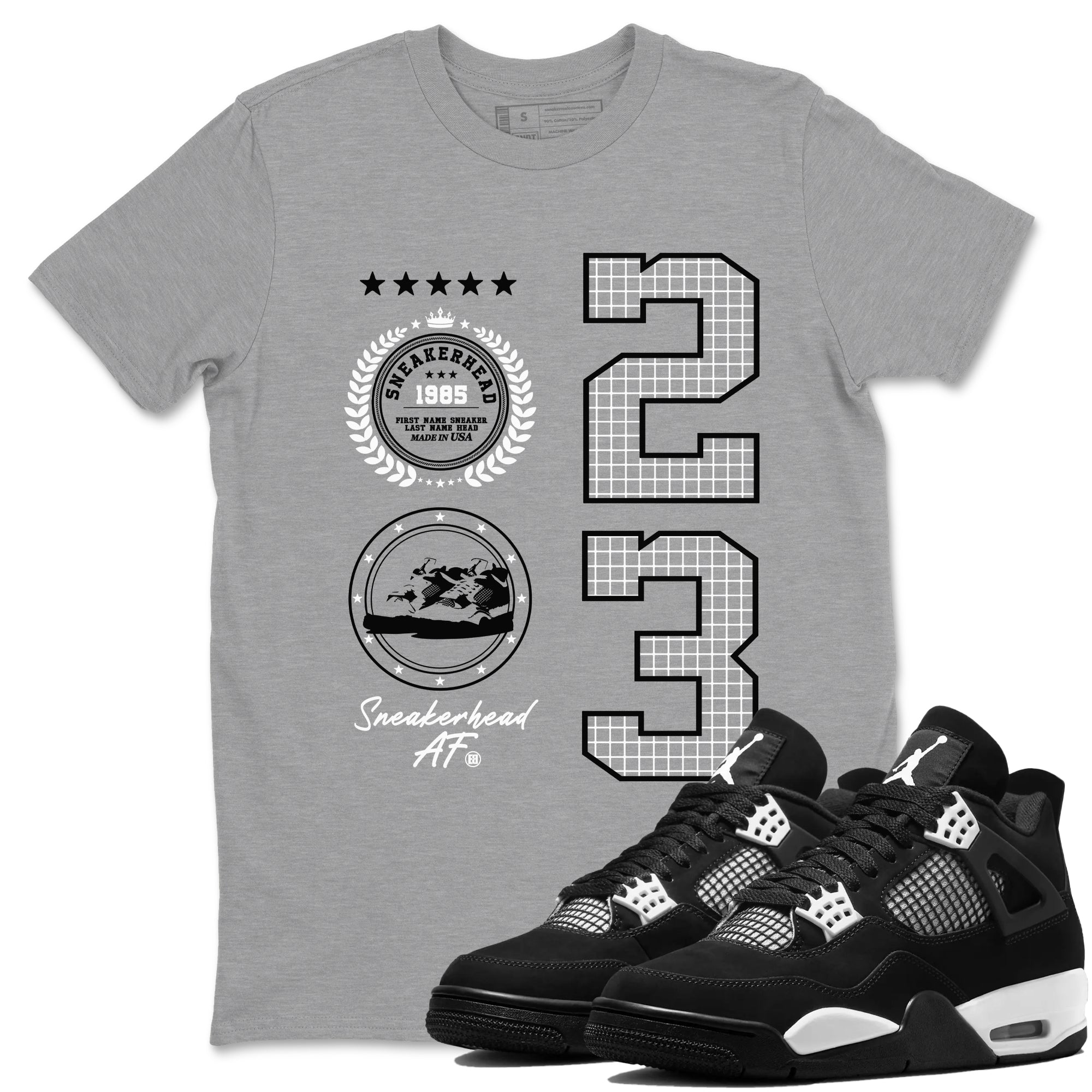 AJ4 White Thunder shirts to match jordans Sneaker Emblem sneaker match tees Air Jordan 4 White Thunder SNRT Sneaker Tees streetwear brand Heather Grey 1 unisex cotton tee
