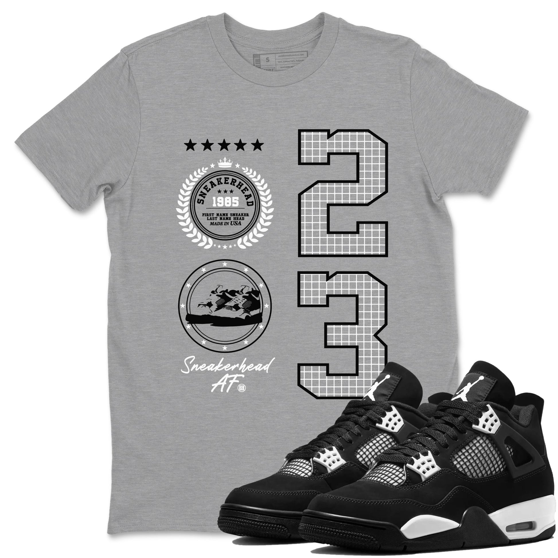 AJ4 White Thunder shirts to match jordans Sneaker Emblem sneaker match tees Air Jordan 4 White Thunder SNRT Sneaker Tees streetwear brand Heather Grey 1 unisex cotton tee