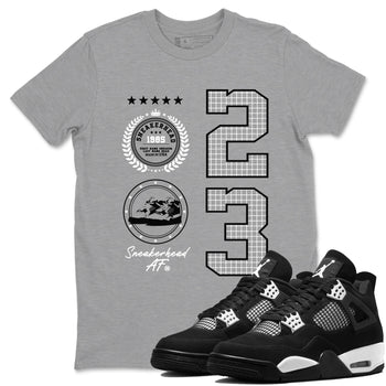 AJ4 White Thunder shirts to match jordans Sneaker Emblem sneaker match tees Air Jordan 4 White Thunder SNRT Sneaker Tees streetwear brand Heather Grey 1 unisex cotton tee