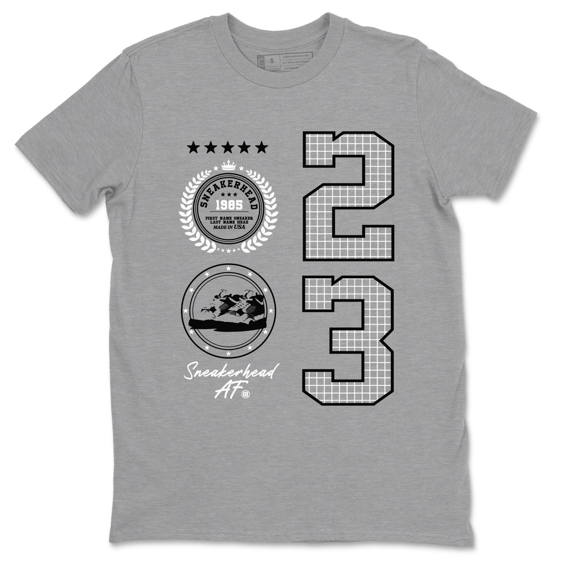 AJ4 White Thunder shirts to match jordans Sneaker Emblem sneaker match tees Air Jordan 4 White Thunder SNRT Sneaker Tees streetwear brand Heather Grey 2 unisex cotton tee
