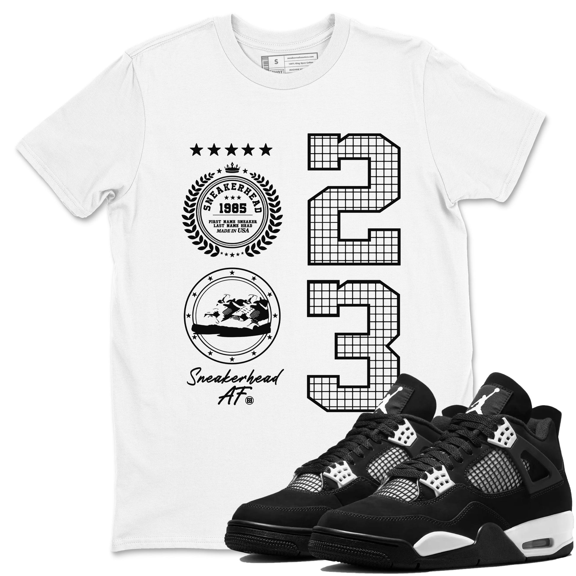 AJ4 White Thunder shirts to match jordans Sneaker Emblem sneaker match tees Air Jordan 4 White Thunder SNRT Sneaker Tees streetwear brand White 1 unisex cotton tee