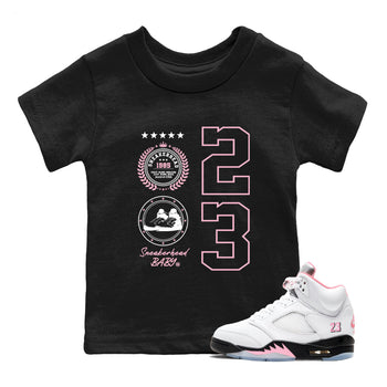 Sneaker Emblem baby and kids t-shirt crafted for little sneakerheads to shine with the Air Jordan 5 35th Anniversary sneakers, displayed in Black 1.