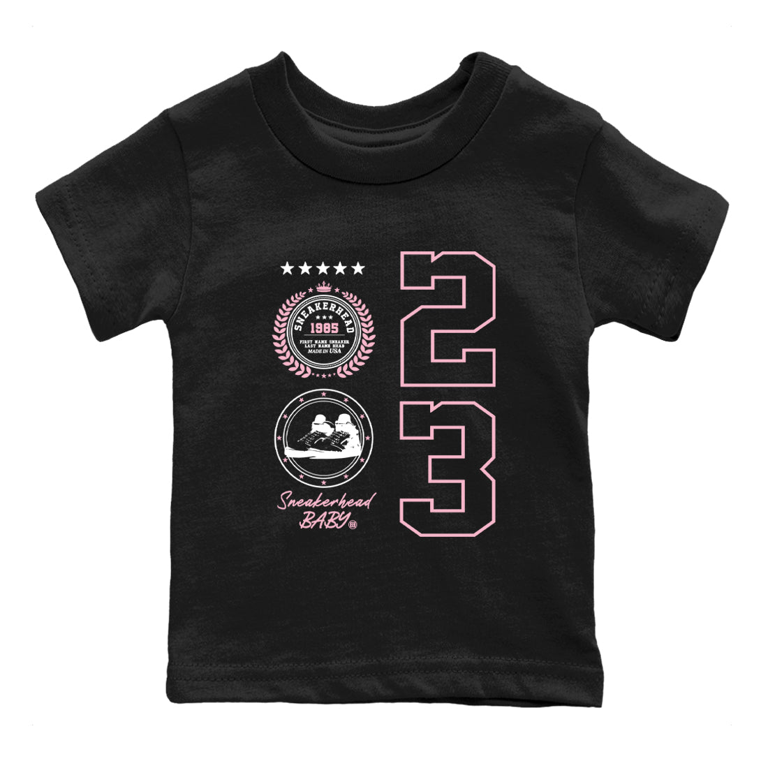 Sneaker Emblem baby and kids t-shirt crafted for little sneakerheads to shine with the Air Jordan 5 35th Anniversary sneakers, displayed in Black 2.