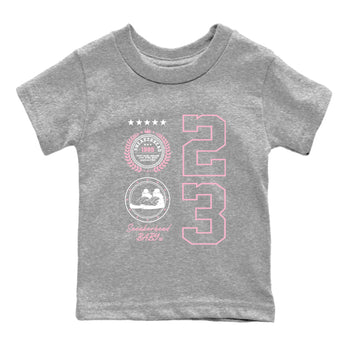 Sneaker Emblem baby and kids t-shirt crafted for little sneakerheads to shine with the Air Jordan 5 35th Anniversary sneakers, displayed in Heather Grey 2.