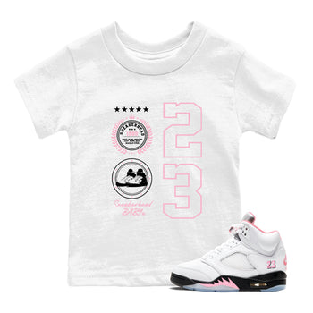 Sneaker Emblem baby and kids t-shirt crafted for little sneakerheads to shine with the Air Jordan 5 35th Anniversary sneakers, displayed in White 1.