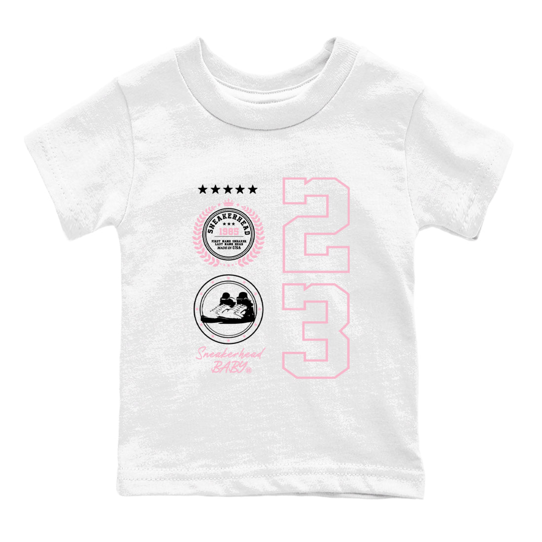 Sneaker Emblem baby and kids t-shirt crafted for little sneakerheads to shine with the Air Jordan 5 35th Anniversary sneakers, displayed in White 2.