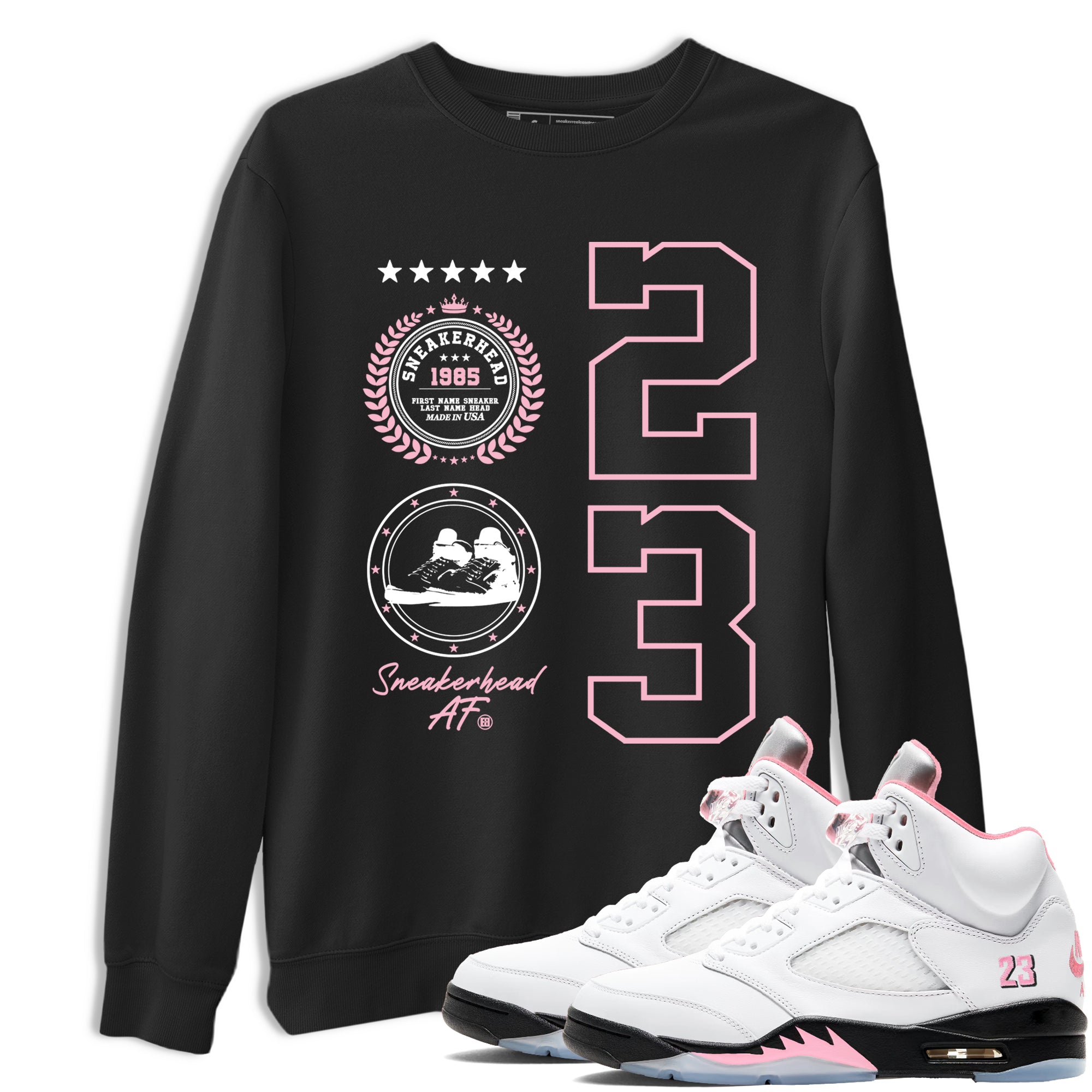 Sneaker Emblem sneaker match t-shirt styled to complete your fit with the Air Jordan 5 35th Anniversary sneakers, shown in Black 1.